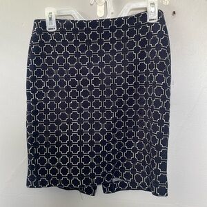 Talbots 2P Geometric Print Navy Pencil Skirt career office academia library